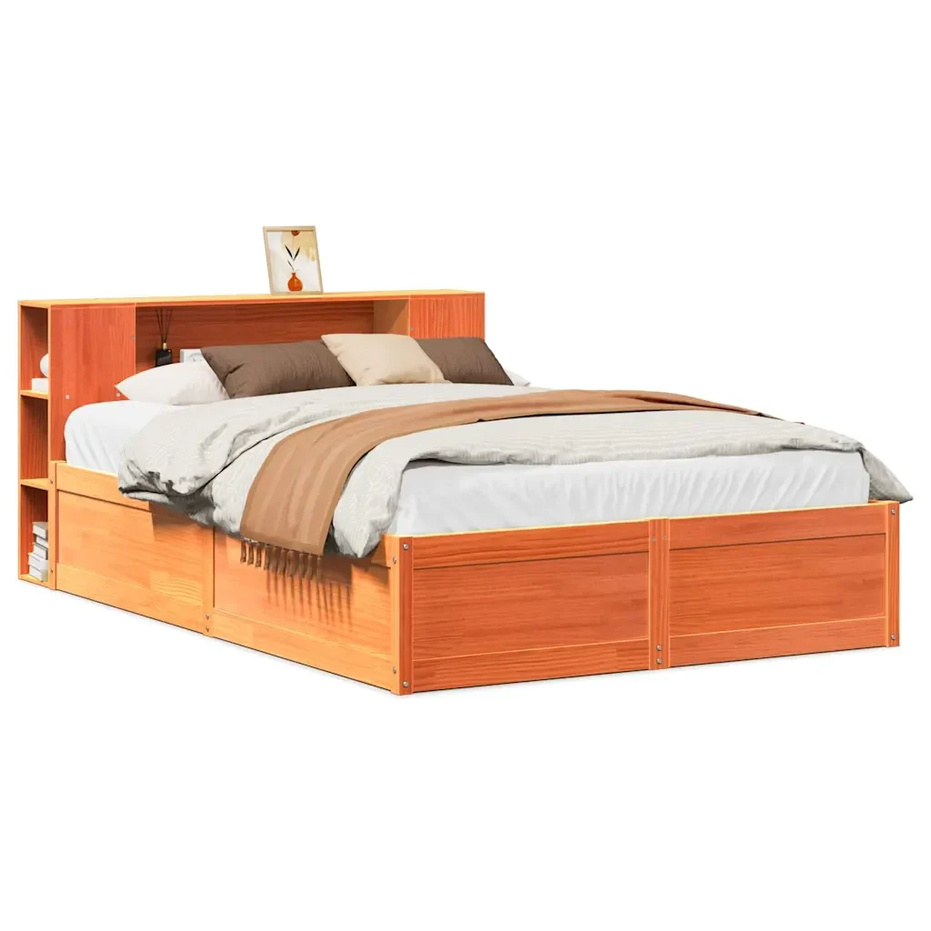 Letto matrimoniale | Letto per adulti | Giroletto senza Materasso Marrone Cera 140x200cm Massello Pino