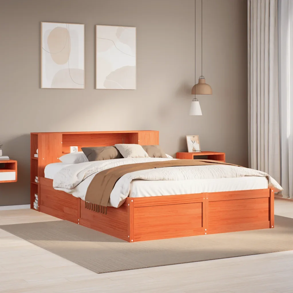 Letto matrimoniale | Letto per adulti | Giroletto senza Materasso Marrone Cera 140x200cm Massello Pino - Image 2