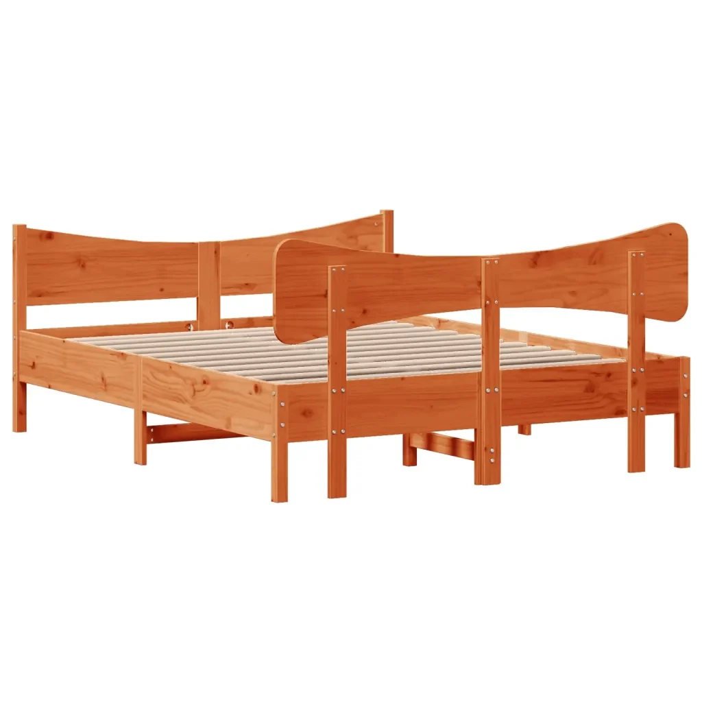 Letto matrimoniale | Letto per adulti | Giroletto senza Materasso Marrone Cera 140x200cm Massello Pino - Image 6
