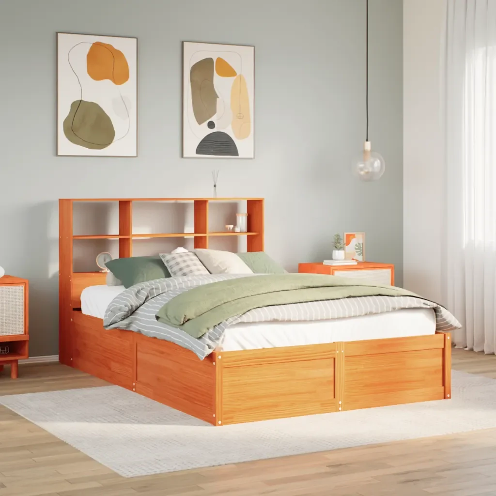 Letto matrimoniale | Letto per adulti | Giroletto senza Materasso Marrone Cera 140x200cm Massello Pino - Image 2