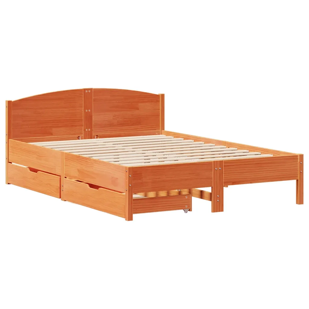 Letto matrimoniale | Letto per adulti | Giroletto senza Materasso Marrone Cera 140x200cm Massello Pino - Image 3