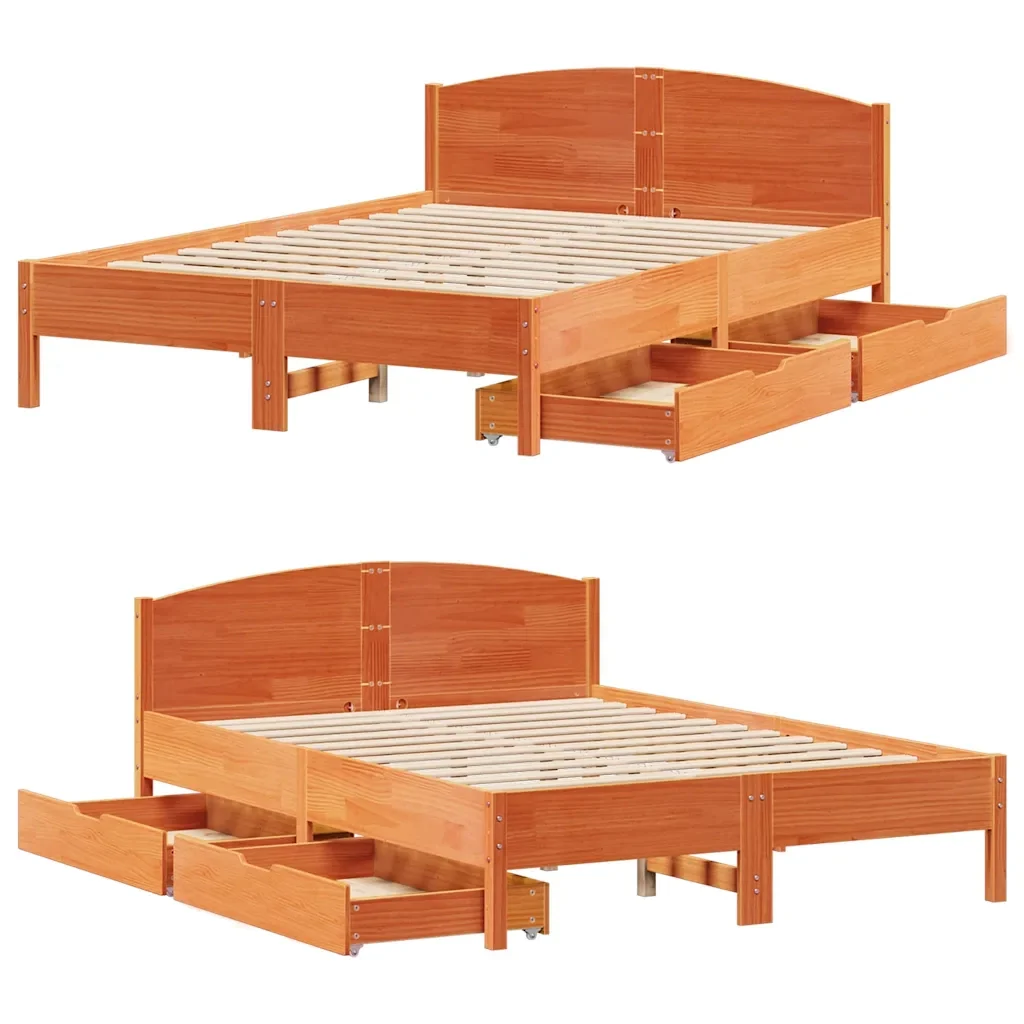 Letto matrimoniale | Letto per adulti | Giroletto senza Materasso Marrone Cera 140x200cm Massello Pino - Image 9