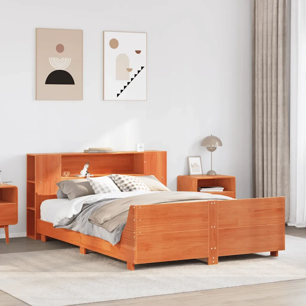 Letto matrimoniale | Letto per adulti | Giroletto senza Materasso Marrone Cera 140x200cm Massello Pino - Image 2
