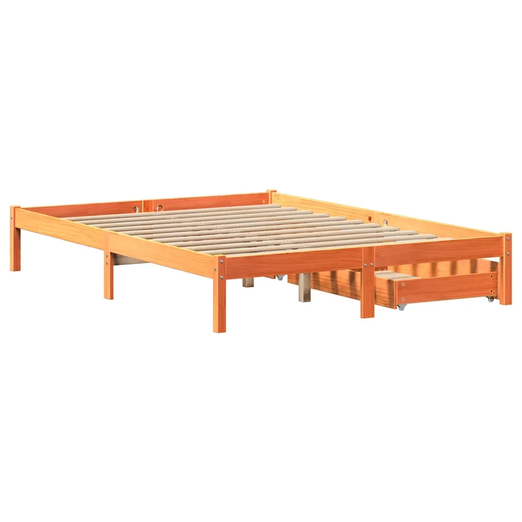 Letto matrimoniale | Letto per adulti | Giroletto senza Materasso Marrone Cera 140x200cm Massello Pino - Image 6