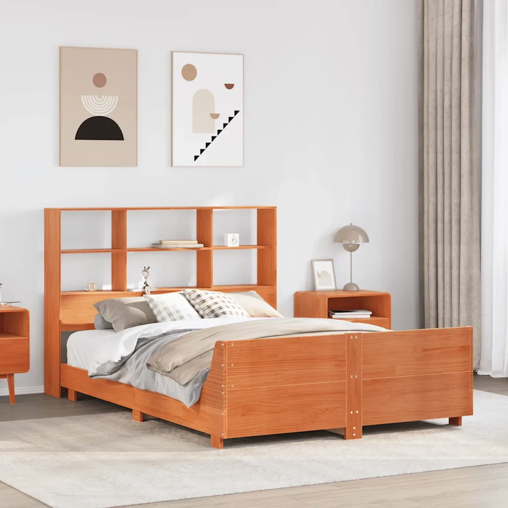 Letto matrimoniale | Letto per adulti | Giroletto senza Materasso Marrone Cera 140x200cm Massello Pino - Image 2