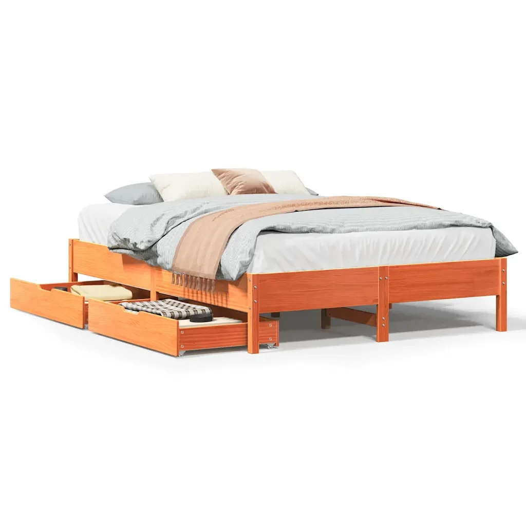 Letto matrimoniale | Letto per adulti | Giroletto senza Materasso Marrone Cera 140x200cm Massello Pino