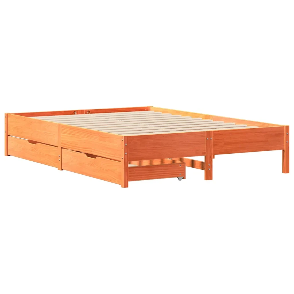 Letto matrimoniale | Letto per adulti | Giroletto senza Materasso Marrone Cera 140x200cm Massello Pino - Image 3
