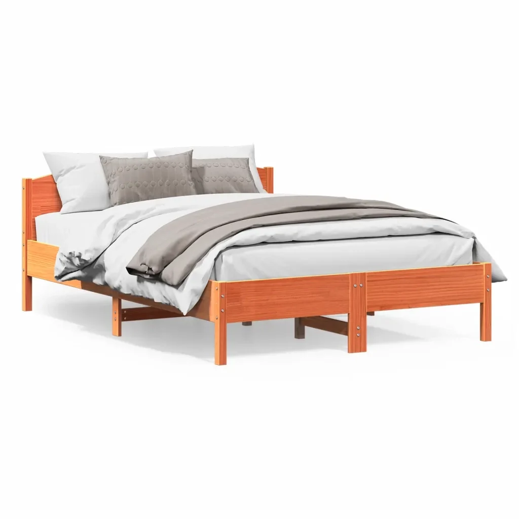 Letto matrimoniale | Letto per adulti | Giroletto senza Materasso Marrone Cera 140x200cm Massello Pino - Image 2