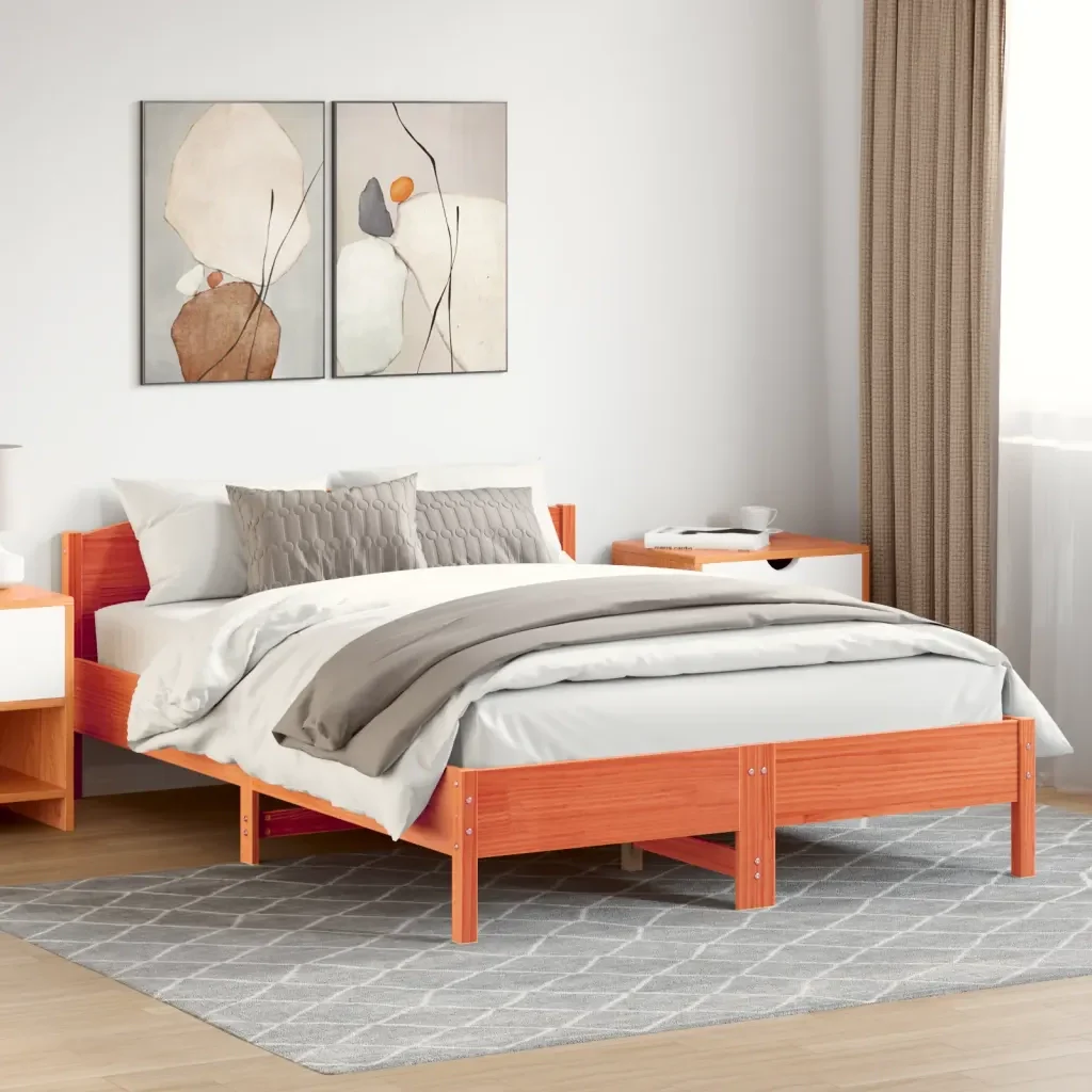 Letto matrimoniale | Letto per adulti | Giroletto senza Materasso Marrone Cera 140x200cm Massello Pino - Image 4