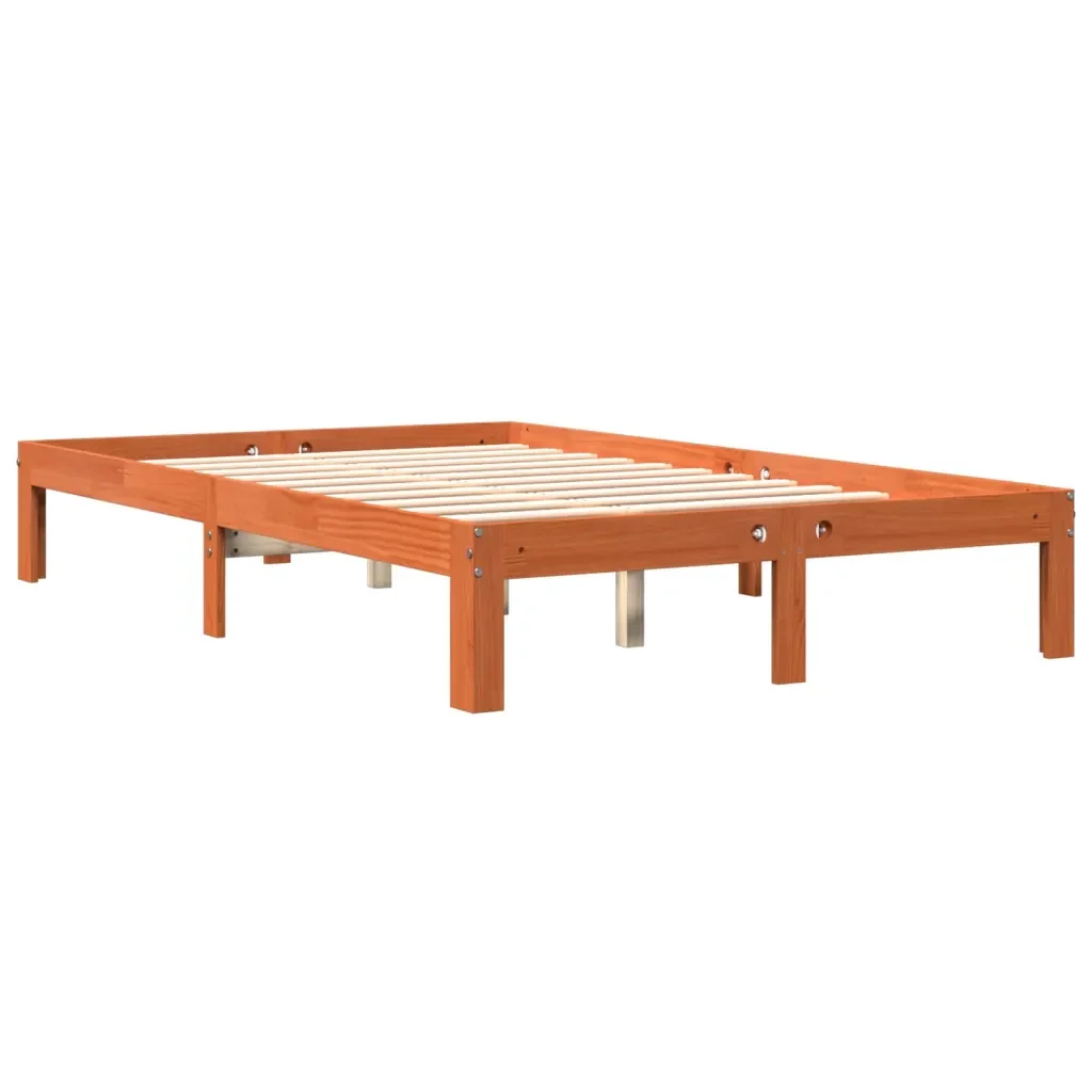 Letto matrimoniale | Letto per adulti | Giroletto senza Materasso Marrone Cera 140x200cm Massello Pino - Image 6