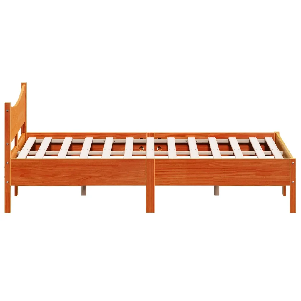 Letto matrimoniale | Letto per adulti | Giroletto senza Materasso Marrone Cera 140x200cm Massello Pino - Image 5