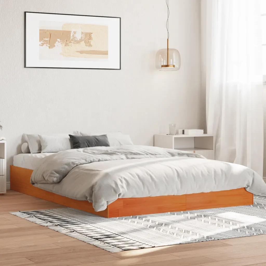 Letto matrimoniale | Letto per adulti | Giroletto senza Materasso Marrone Cera 140x200cm Massello Pino - Image 2