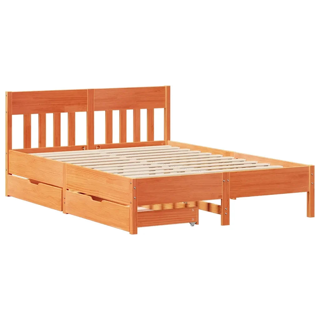 Letto matrimoniale | Letto per adulti | Giroletto senza Materasso Marrone Cera 140x200cm Massello Pino - Image 3