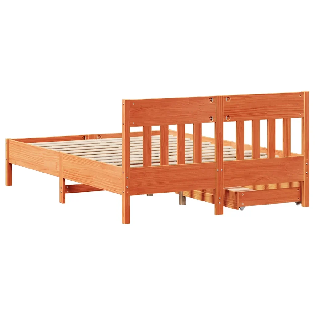 Letto matrimoniale | Letto per adulti | Giroletto senza Materasso Marrone Cera 140x200cm Massello Pino - Image 8