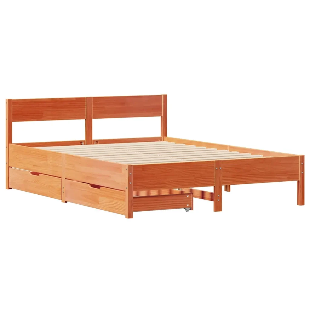 Letto matrimoniale | Letto per adulti | Giroletto senza Materasso Marrone Cera 140x200cm Massello Pino - Image 3
