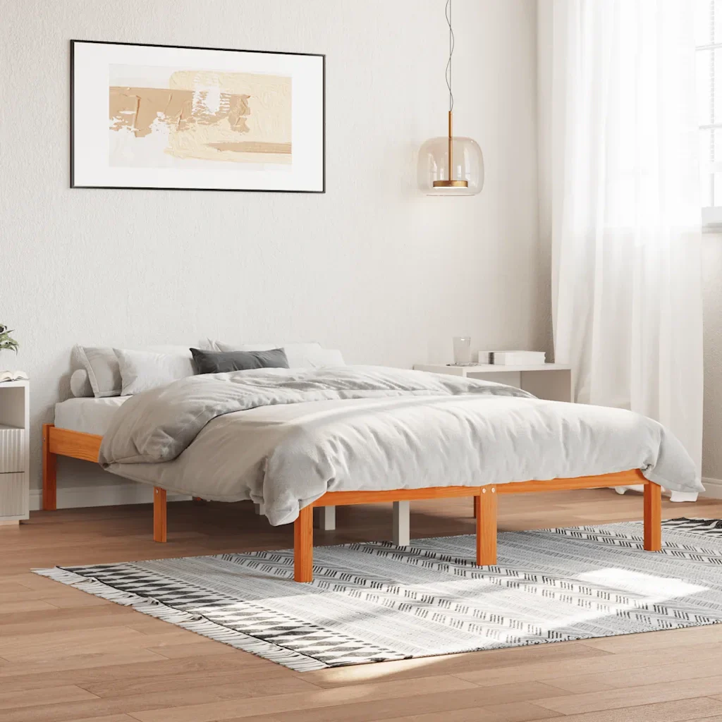 Letto matrimoniale | Letto per adulti | Giroletto senza Materasso Marrone Cera 140x200cm Massello Pino - Image 2