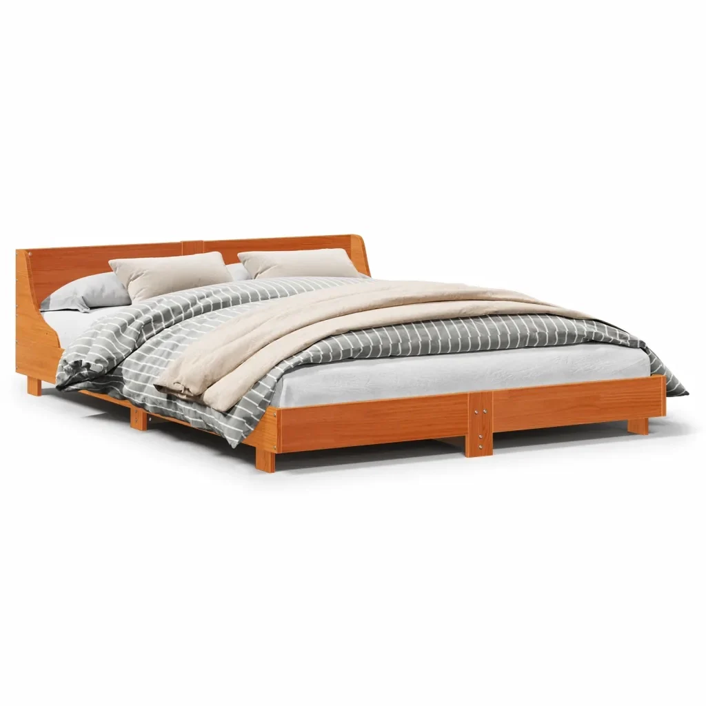 Letto matrimoniale | Letto per adulti | Giroletto senza Materasso Marrone Cera 140x200cm Massello Pino