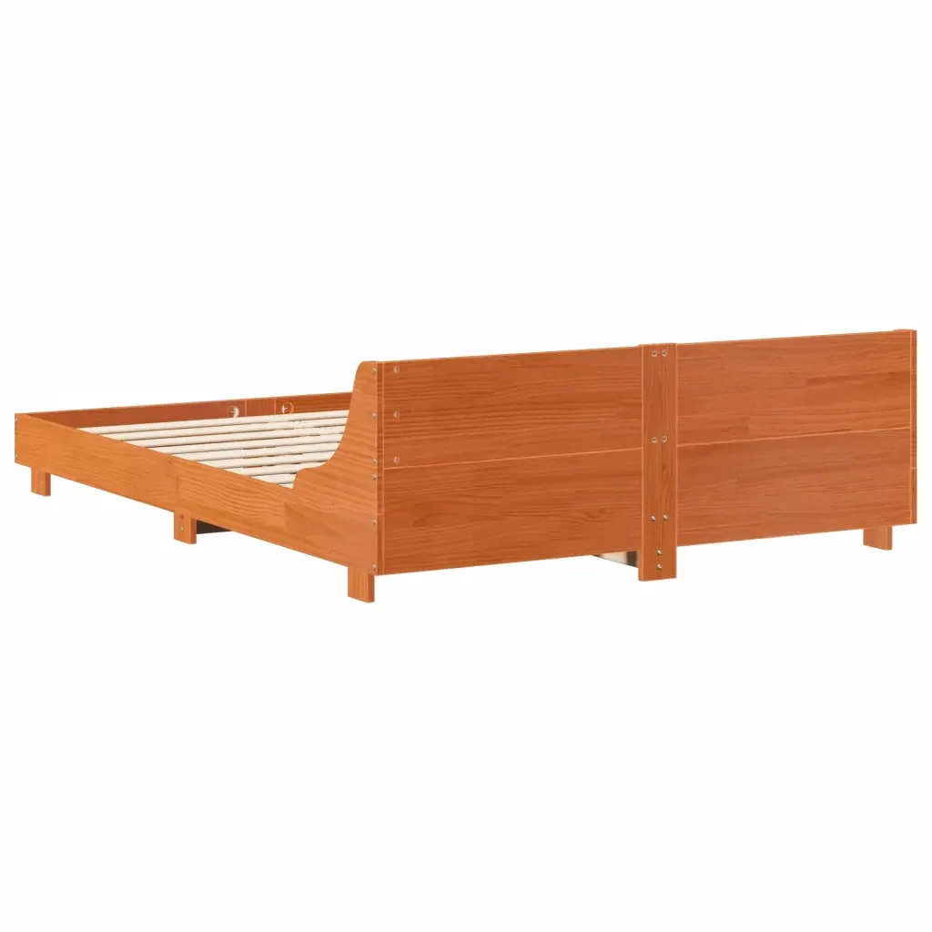 Letto matrimoniale | Letto per adulti | Giroletto senza Materasso Marrone Cera 140x200cm Massello Pino - Image 6
