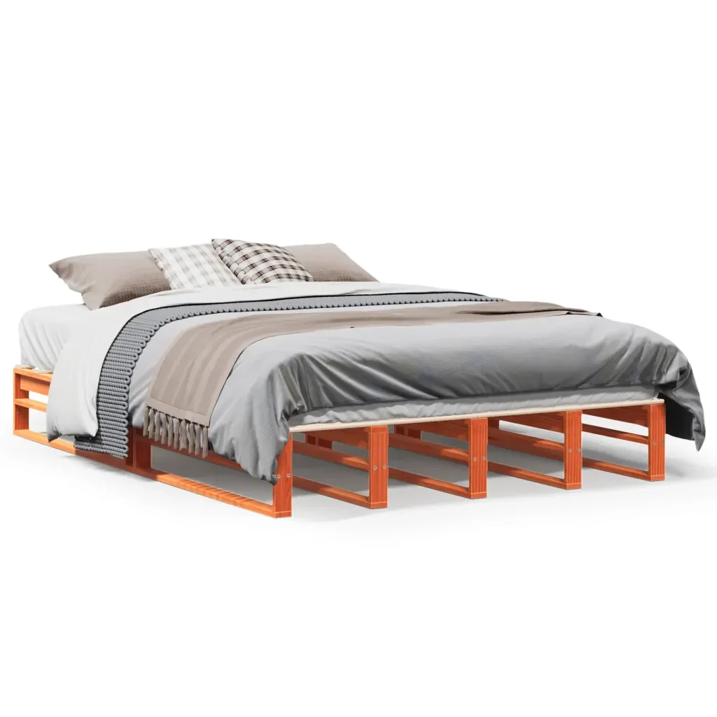 Letto matrimoniale | Letto per adulti | Giroletto senza Materasso Marrone Cera 140x200cm Massello Pino