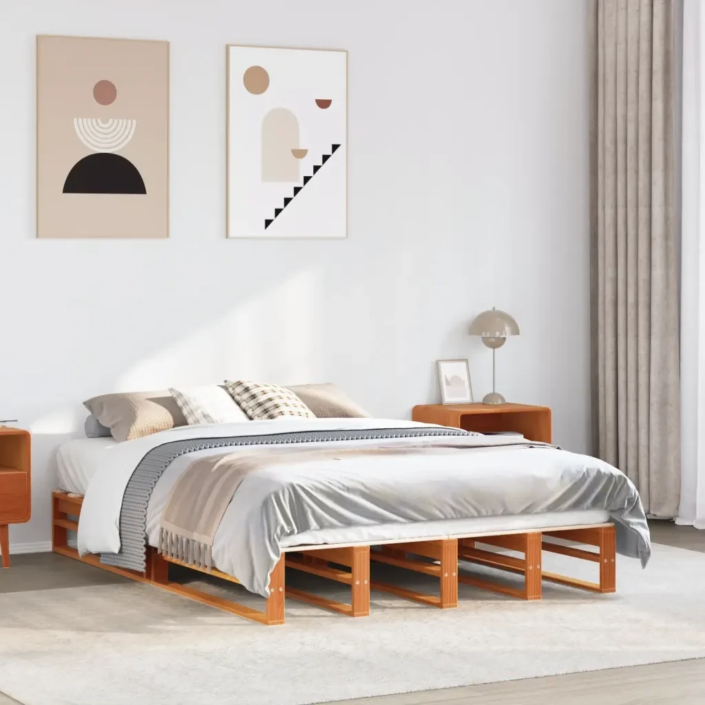 Letto matrimoniale | Letto per adulti | Giroletto senza Materasso Marrone Cera 140x200cm Massello Pino - Image 2