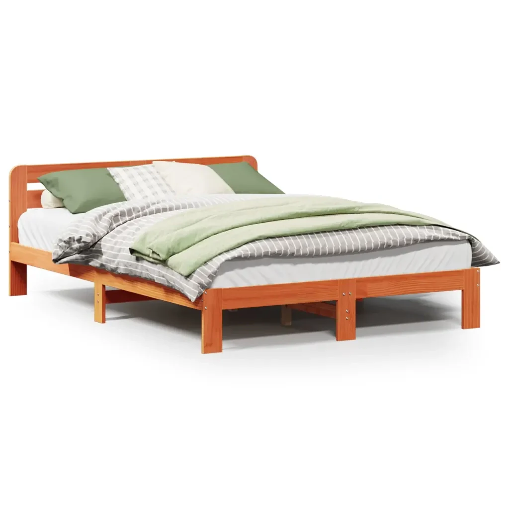 Letto matrimoniale | Letto per adulti | Giroletto senza Materasso Marrone Cera 140x200cm Massello Pino