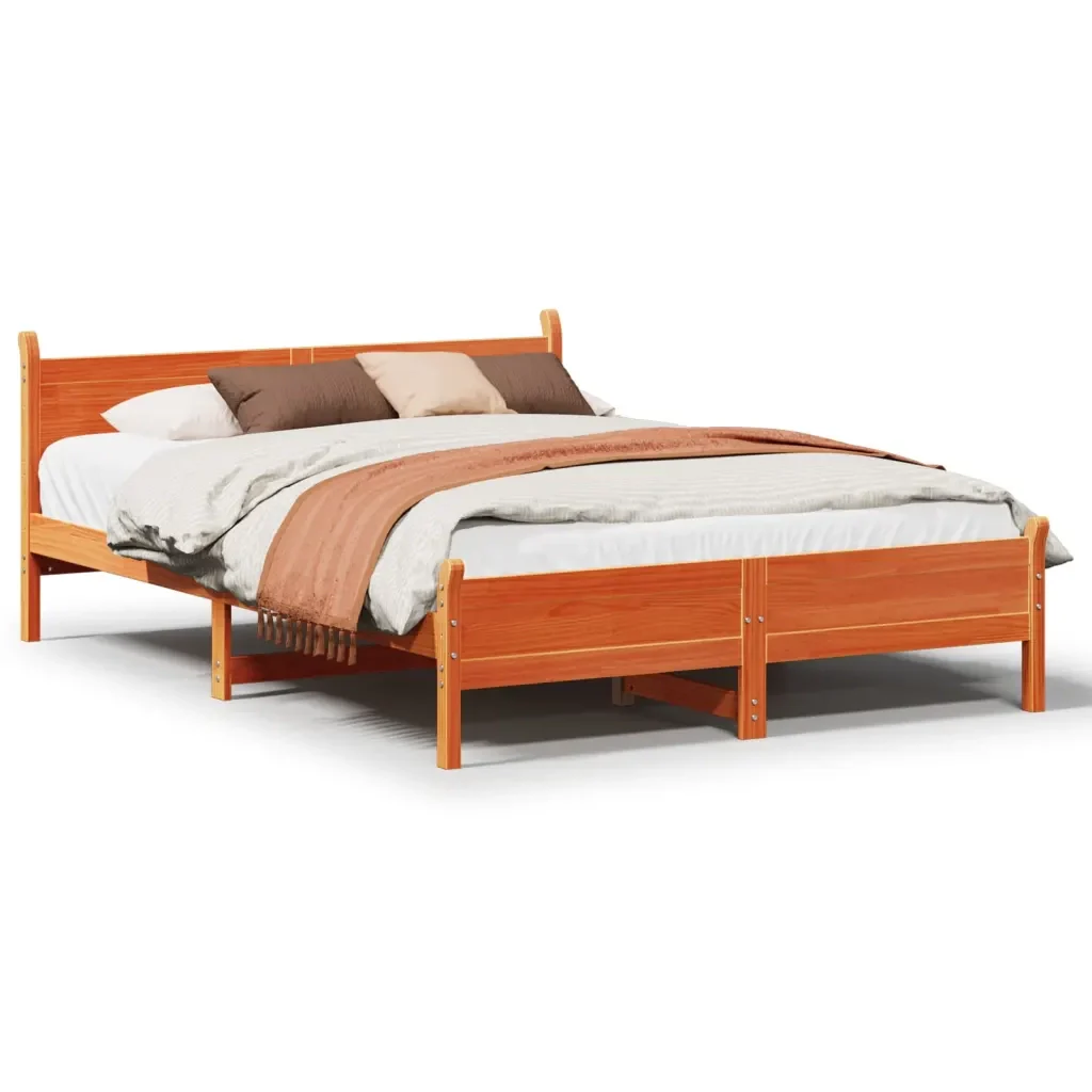 Letto matrimoniale | Letto per adulti | Giroletto senza Materasso Marrone Cera 140x200cm Massello Pino