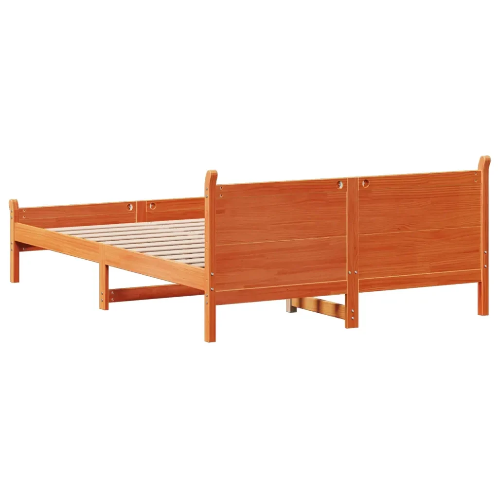 Letto matrimoniale | Letto per adulti | Giroletto senza Materasso Marrone Cera 140x200cm Massello Pino - Image 6