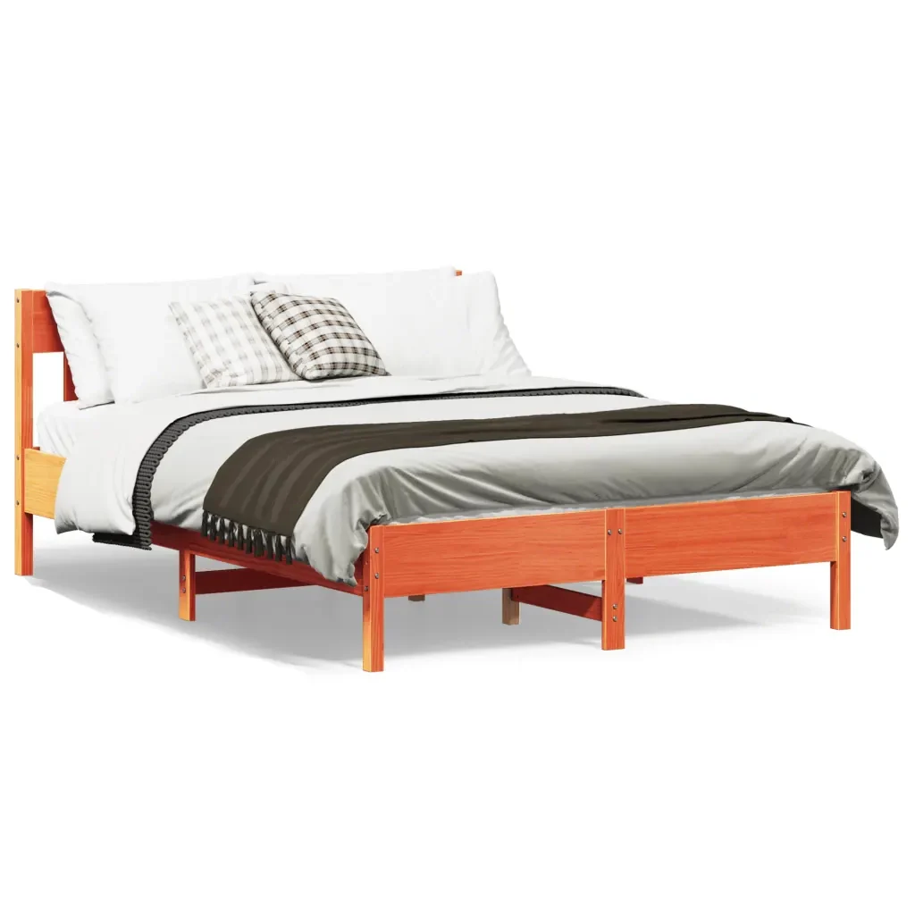 Letto matrimoniale | Letto per adulti | Giroletto senza Materasso Marrone Cera 140x200cm Massello Pino - Image 2