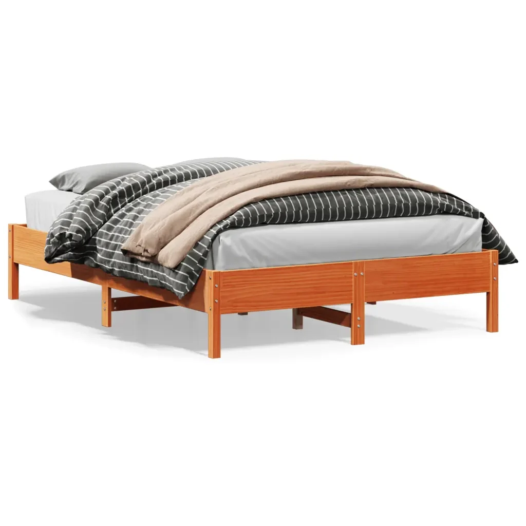 Letto matrimoniale | Letto per adulti | Giroletto senza Materasso Marrone Cera 140x200cm Massello Pino - Image 2