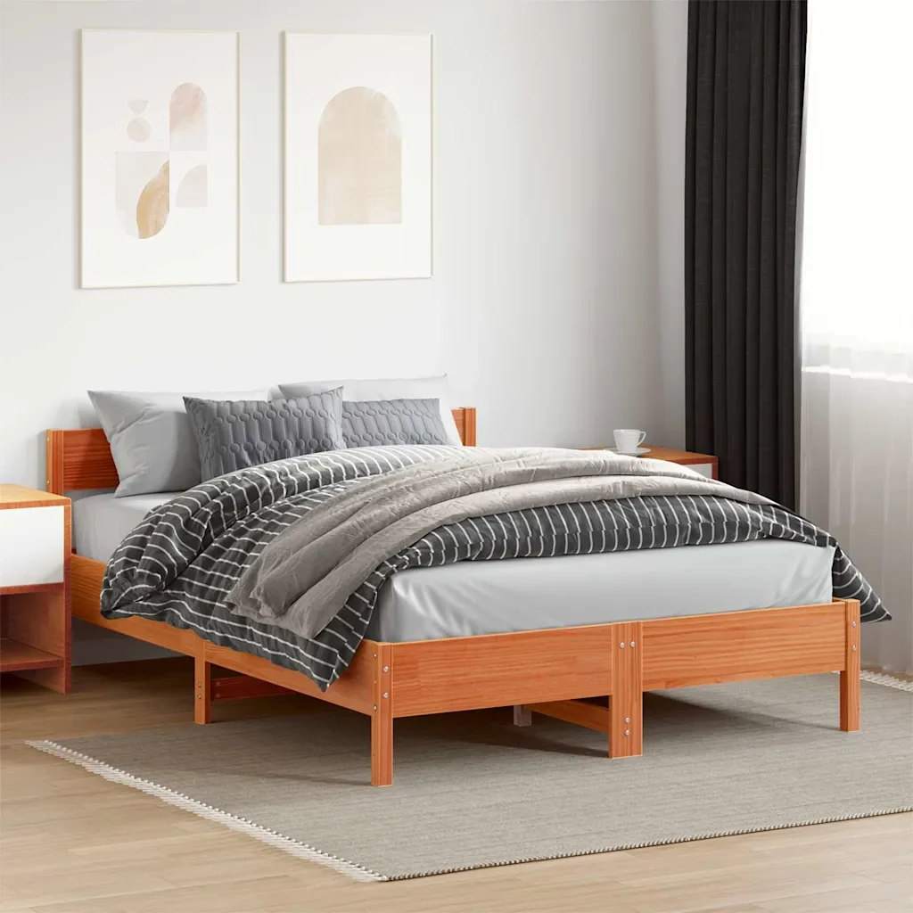 Letto matrimoniale | Letto per adulti | Giroletto senza Materasso Marrone Cera 140x200cm Massello Pino - Image 2