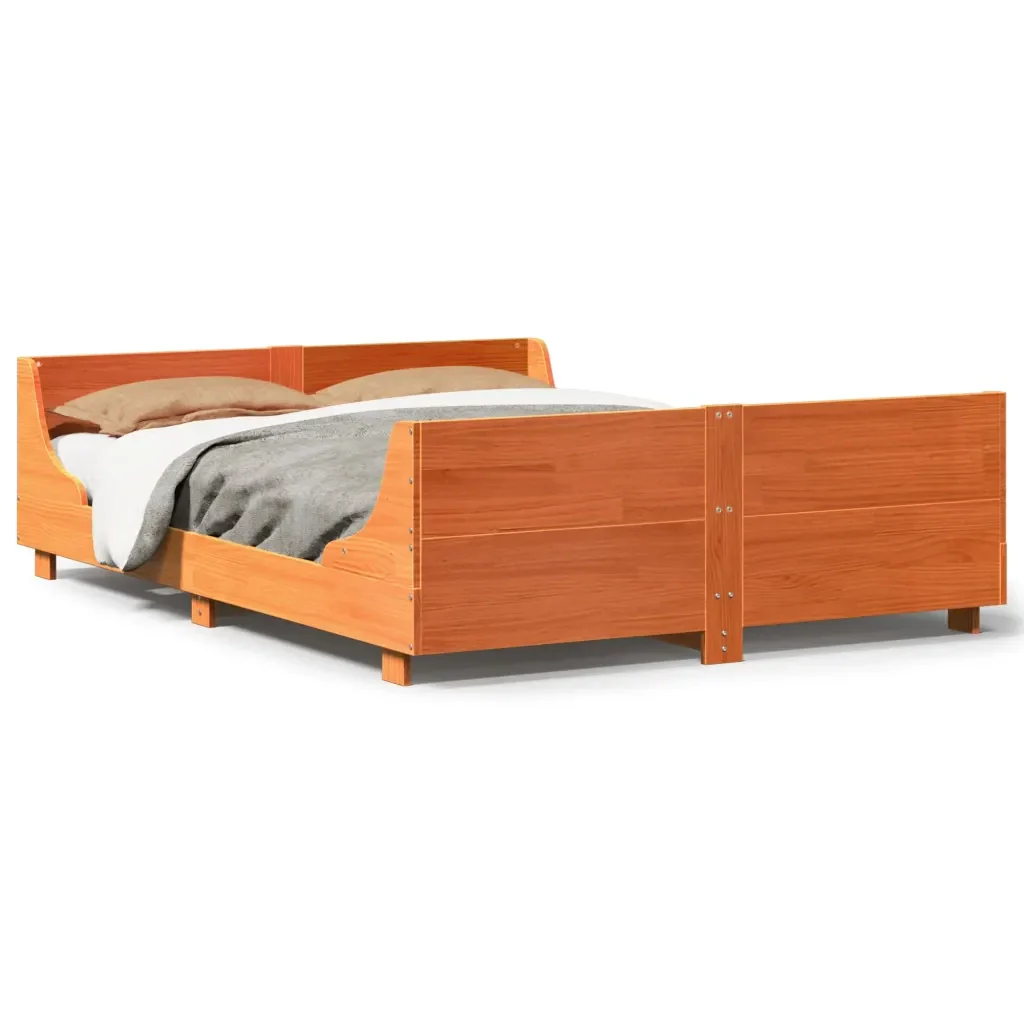 Letto matrimoniale | Letto per adulti | Giroletto senza Materasso Marrone Cera 140x200cm Massello Pino