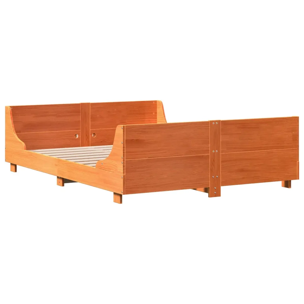 Letto matrimoniale | Letto per adulti | Giroletto senza Materasso Marrone Cera 140x200cm Massello Pino - Image 6