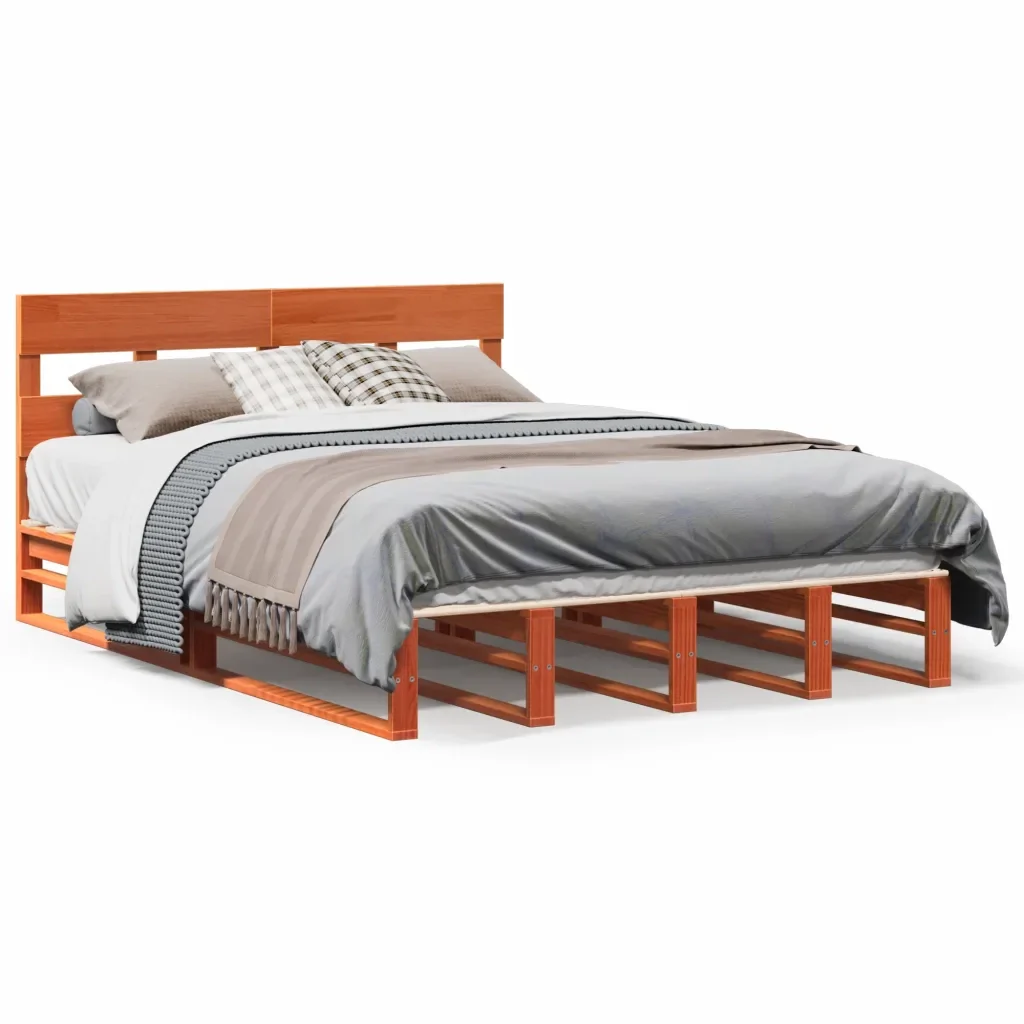 Letto matrimoniale | Letto per adulti | Giroletto senza Materasso Marrone Cera 140x200cm Massello Pino