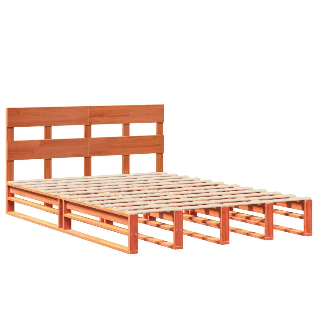 Letto matrimoniale | Letto per adulti | Giroletto senza Materasso Marrone Cera 140x200cm Massello Pino - Image 3