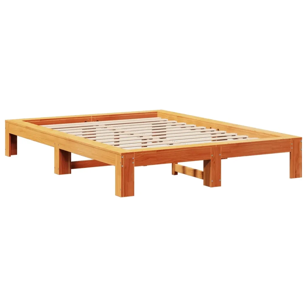 Letto matrimoniale | Letto per adulti | Giroletto senza Materasso Marrone Cera 140x200cm Massello Pino - Image 3