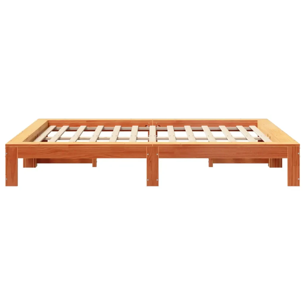 Letto matrimoniale | Letto per adulti | Giroletto senza Materasso Marrone Cera 140x200cm Massello Pino - Image 5