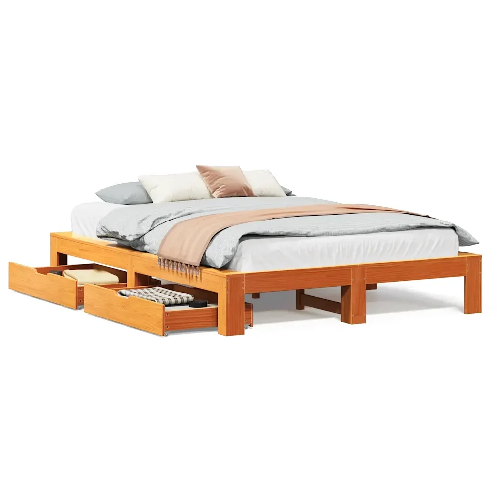 Letto matrimoniale | Letto per adulti | Giroletto senza Materasso Marrone Cera 140x200cm Massello Pino