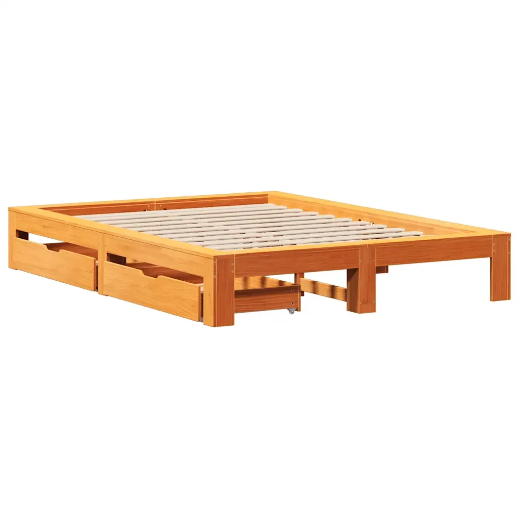 Letto matrimoniale | Letto per adulti | Giroletto senza Materasso Marrone Cera 140x200cm Massello Pino - Image 4