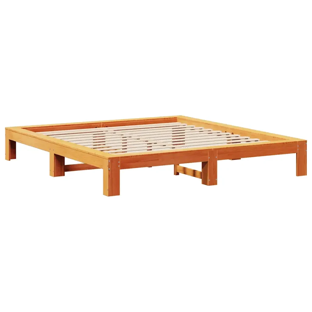 Letto matrimoniale | Letto per adulti | Giroletto senza Materasso Marrone Cera 140x200cm Massello Pino - Image 5