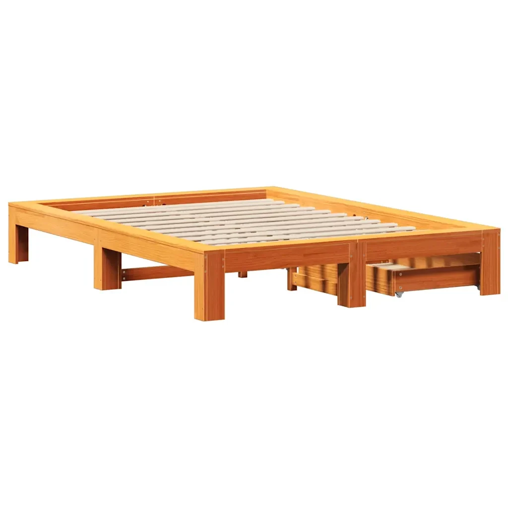 Letto matrimoniale | Letto per adulti | Giroletto senza Materasso Marrone Cera 140x200cm Massello Pino - Image 8
