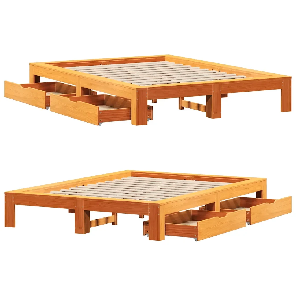 Letto matrimoniale | Letto per adulti | Giroletto senza Materasso Marrone Cera 140x200cm Massello Pino - Image 9