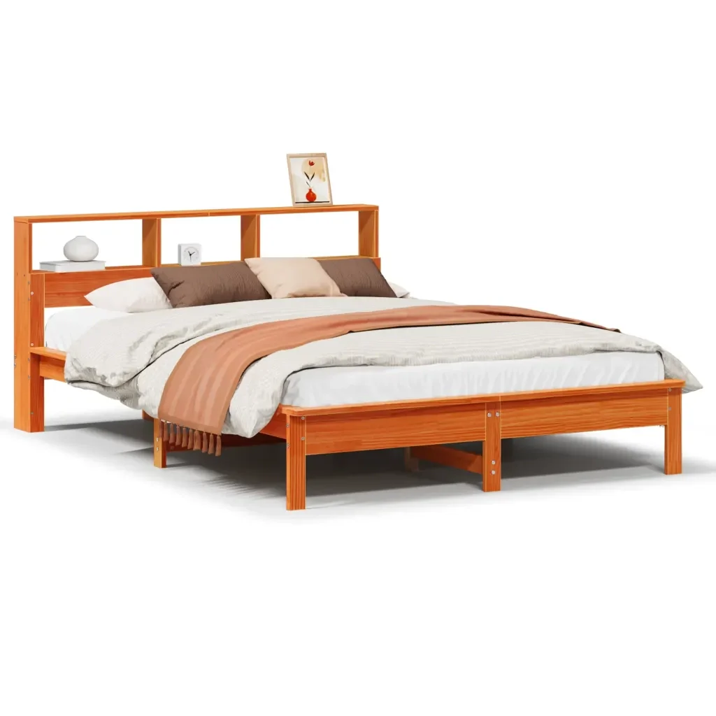 Letto matrimoniale | Letto per adulti | Giroletto senza Materasso Marrone Cera 140x200cm Massello Pino