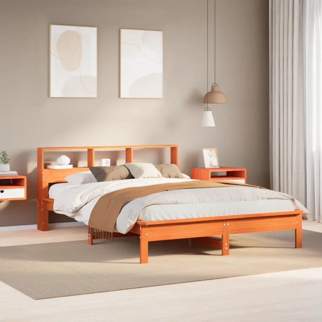 Letto matrimoniale | Letto per adulti | Giroletto senza Materasso Marrone Cera 140x200cm Massello Pino - Image 2