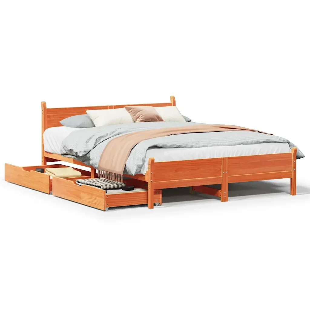Letto matrimoniale | Letto per adulti | Giroletto senza Materasso Marrone Cera 140x200cm Massello Pino