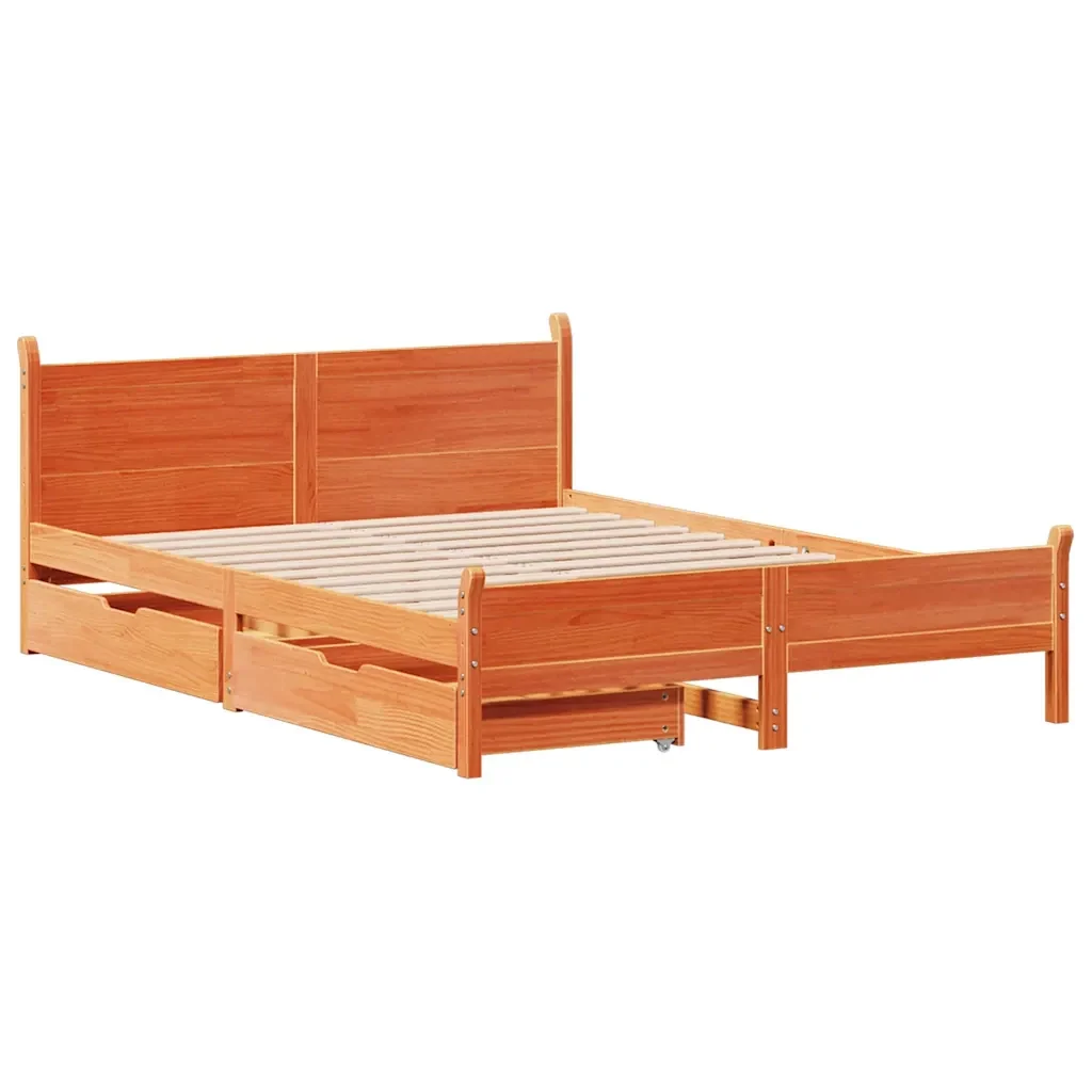 Letto matrimoniale | Letto per adulti | Giroletto senza Materasso Marrone Cera 140x200cm Massello Pino - Image 3