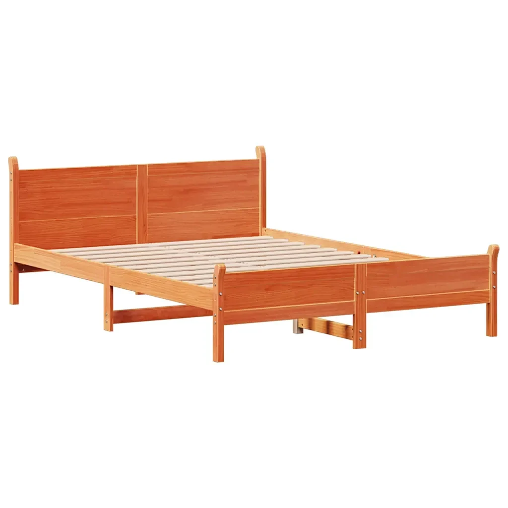Letto matrimoniale | Letto per adulti | Giroletto senza Materasso Marrone Cera 140x200cm Massello Pino - Image 5
