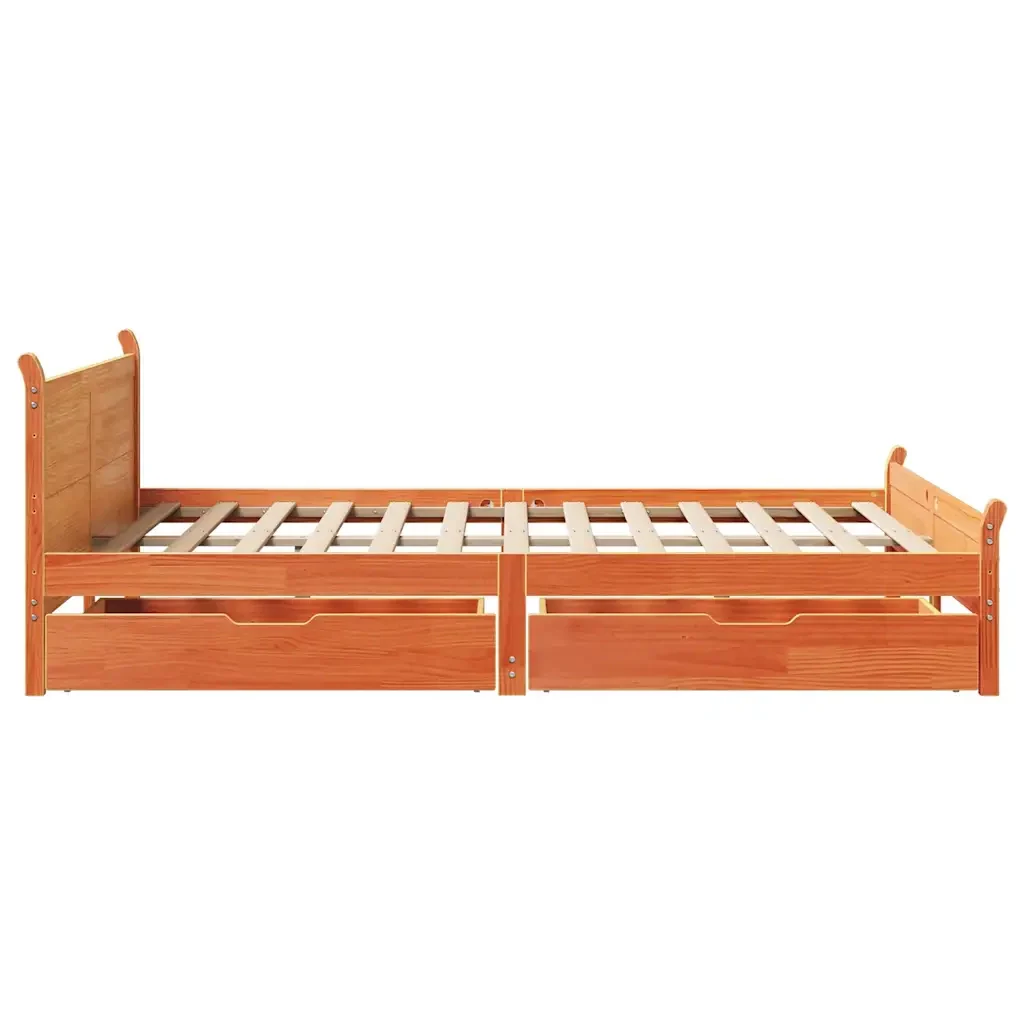 Letto matrimoniale | Letto per adulti | Giroletto senza Materasso Marrone Cera 140x200cm Massello Pino - Image 7