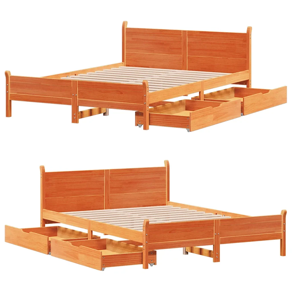 Letto matrimoniale | Letto per adulti | Giroletto senza Materasso Marrone Cera 140x200cm Massello Pino - Image 9