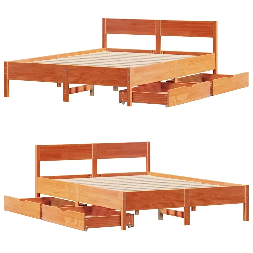 Letto matrimoniale | Letto per adulti | Giroletto senza Materasso Marrone Cera 140x200cm Massello Pino - Image 9