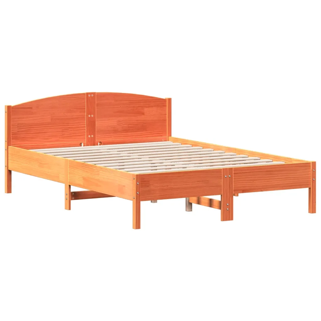 Letto matrimoniale | Letto per adulti | Giroletto senza Materasso Marrone Cera 150x200 cm Legno di Pino - Image 4